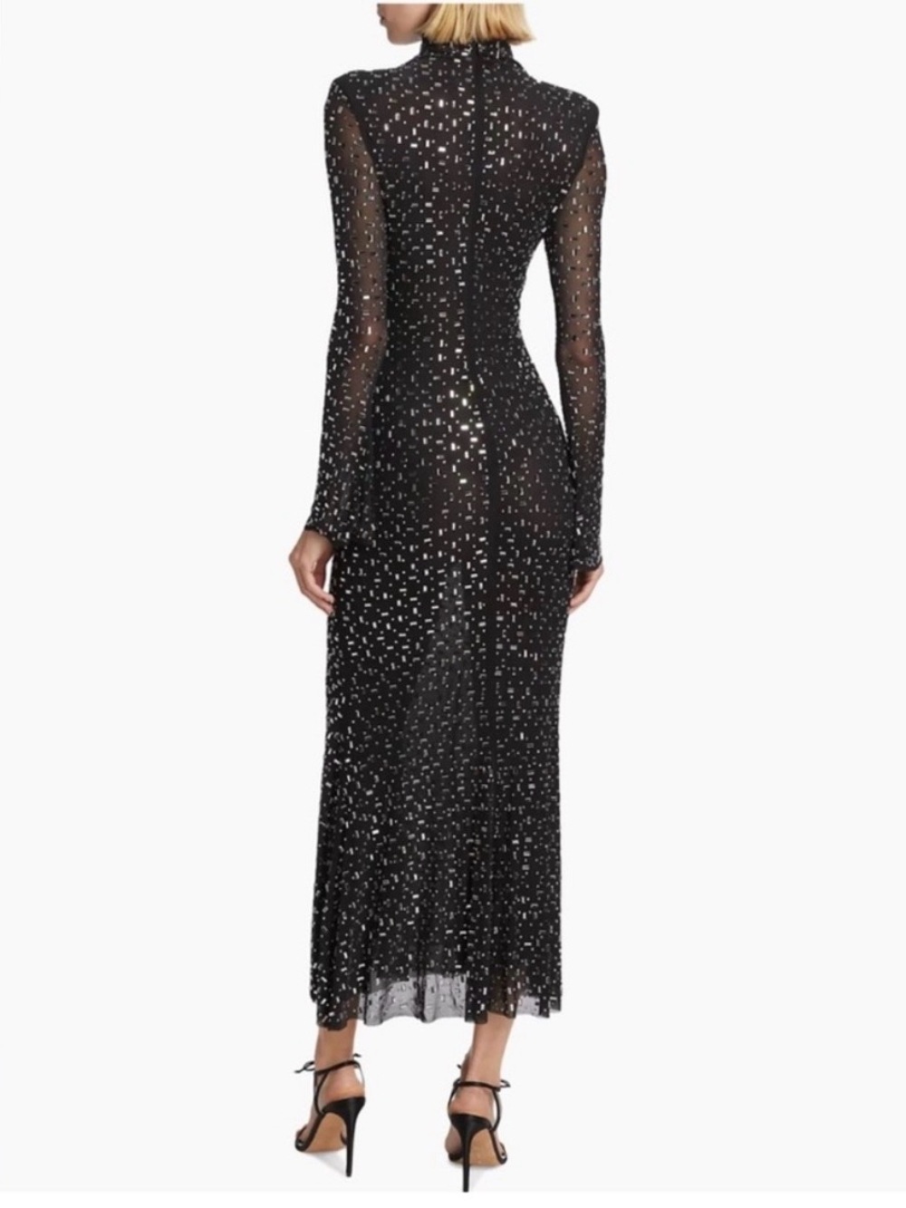 Self-Portrait Black Square Rhinestone Mesh Midi Dress - Picture 3 of 12